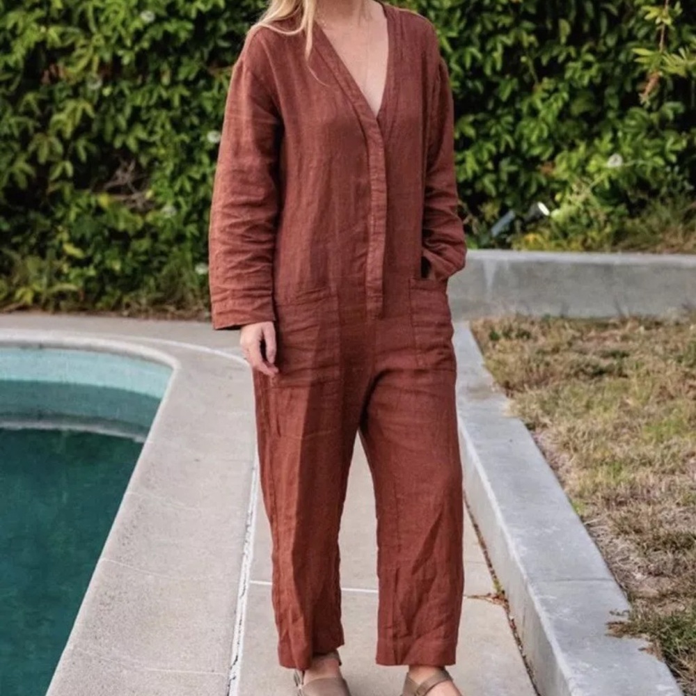 Zara The Veronica Linen Jumpsuit in rust